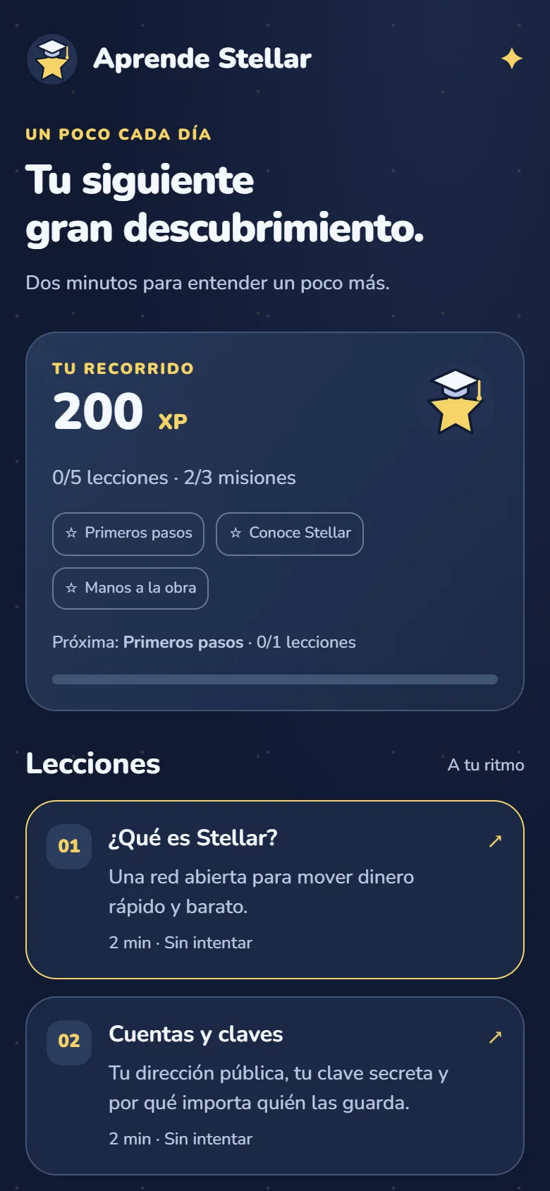 Aprende Stellar: lecciones, misiones e insignias