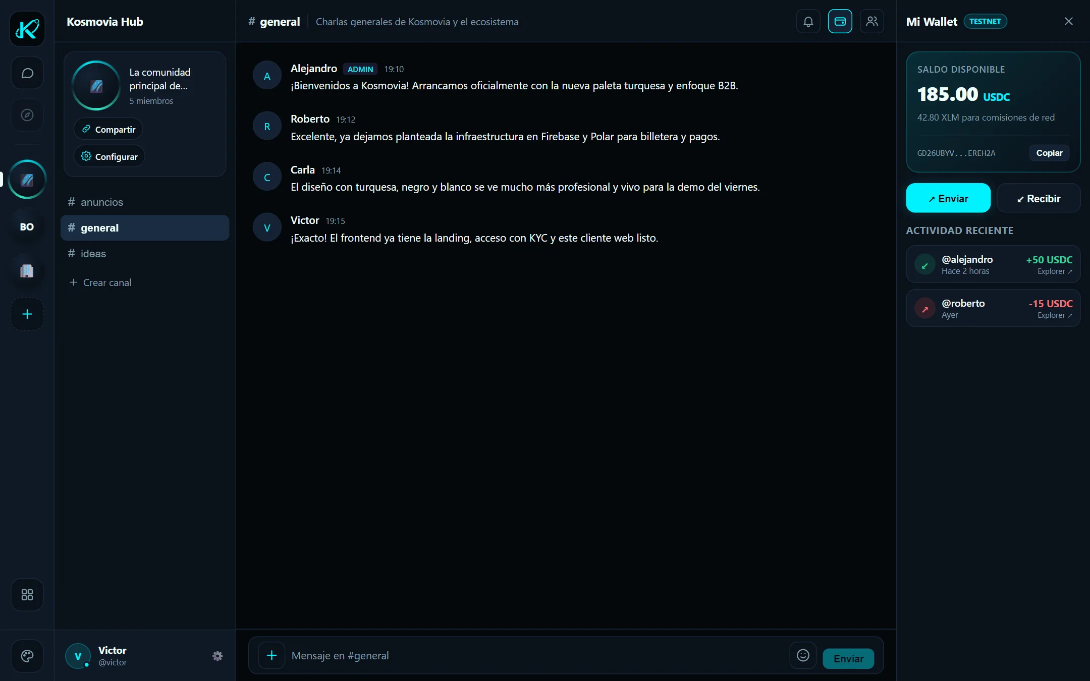 Kosmovia: comunidad, chat y wallet