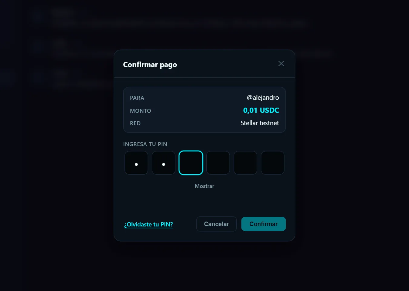 Confirmación de pago con PIN